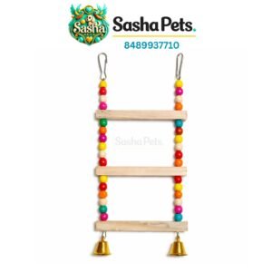 Ladder type wooden bird swing toy with colorful beads and bells for cage birds