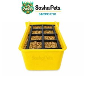 Bird feeder with grill setup and back hooks to reduce seed wastage in cage