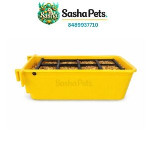 Bird feeder with grill setup and back hooks to reduce seed wastage in cage