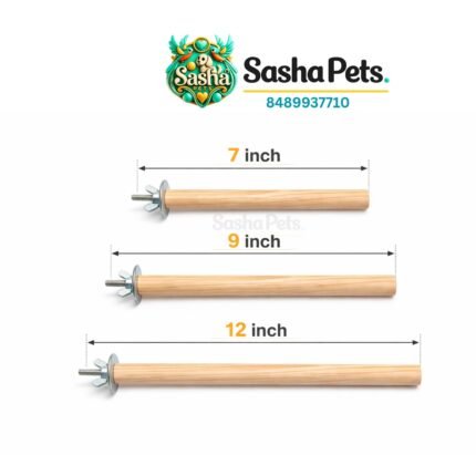 Natural wooden bird perch round shape with metal clip for cage 7 9 12 inch sizes