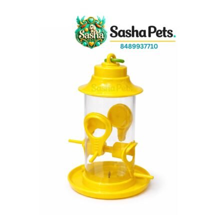 Outdoor hanging bird feeder with perch and small feeding holes to reduce food wastage