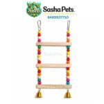 Ladder type wooden bird swing toy with colorful beads and bells for cage birds