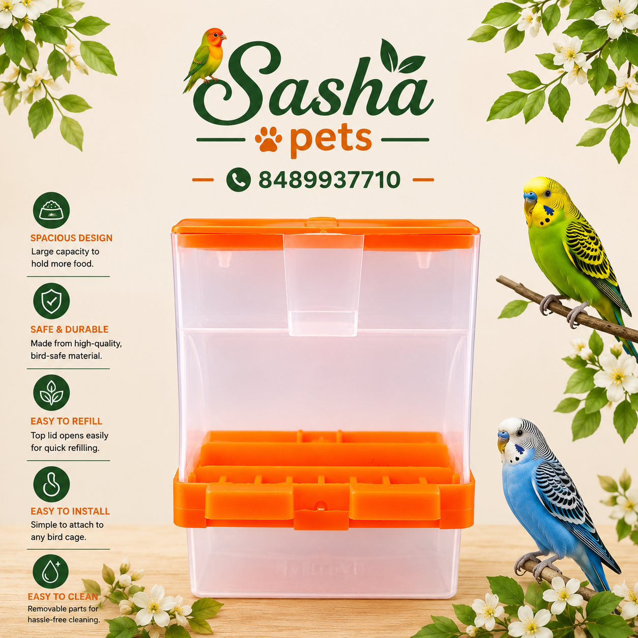 2026/02/1002370155.png Smart 300g Automatic Bird Feeder – No Waste Seed Feeder for Finches & Lovebirds - Image 1